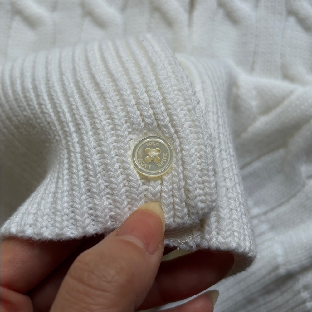 White Cable Knit Cardigan Sweater - Ralph Lauren - Picture 6 of 7